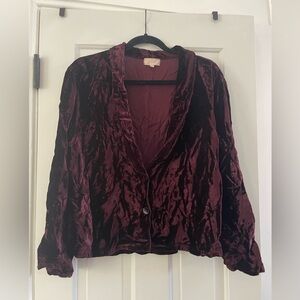 Burgundy / wine colored faux velvet blazer